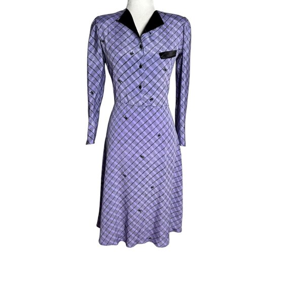 Vintage 80s Vivians Playboy Button Up Shirt Dress Medium Purple Check Bunny - Picture 1 of 8